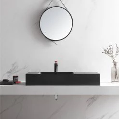 SERENE VALLEY 40 in. Wall-Mount Install or On Countertop Bathroom Sink with Single Faucet Hole in Matte Black -Bathroom Sinks Sales matte black serene valley wall mount sinks svws602 40bk 76 1000