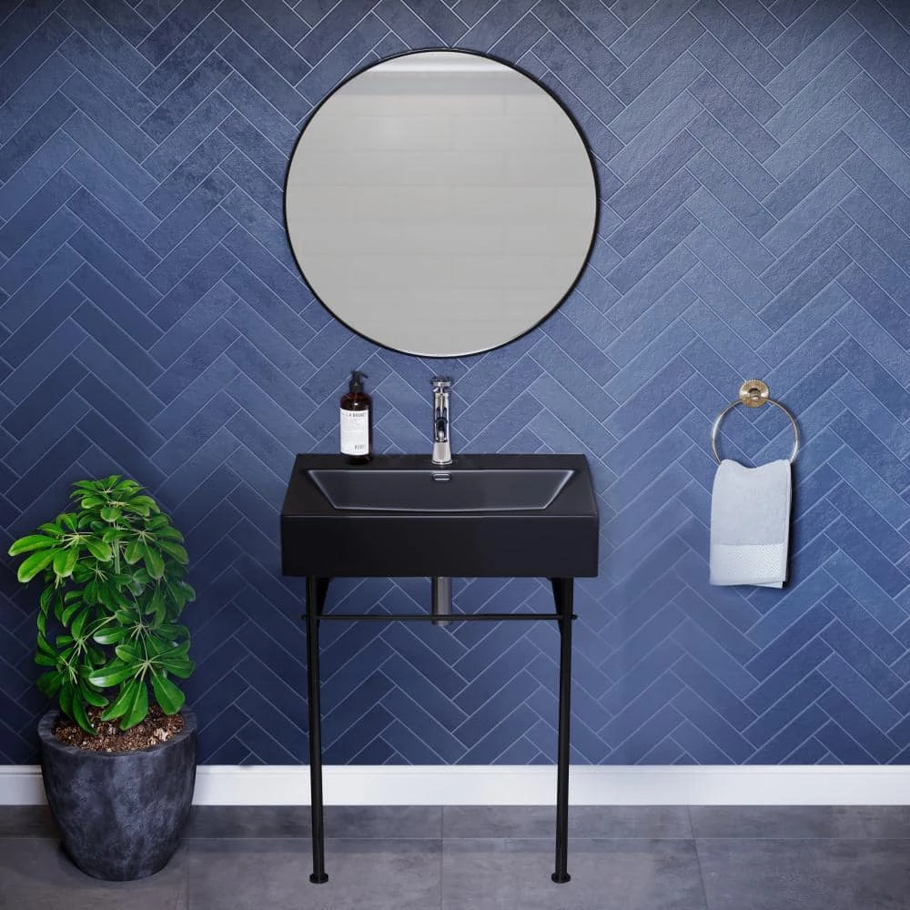 Swiss Madison Claire 24 in. Ceramic Matte Black Console Sink Basin Black Legs 7 Swiss Madison Claire 24 in. Ceramic Matte Black Console Sink Basin Black Legs - Image 5