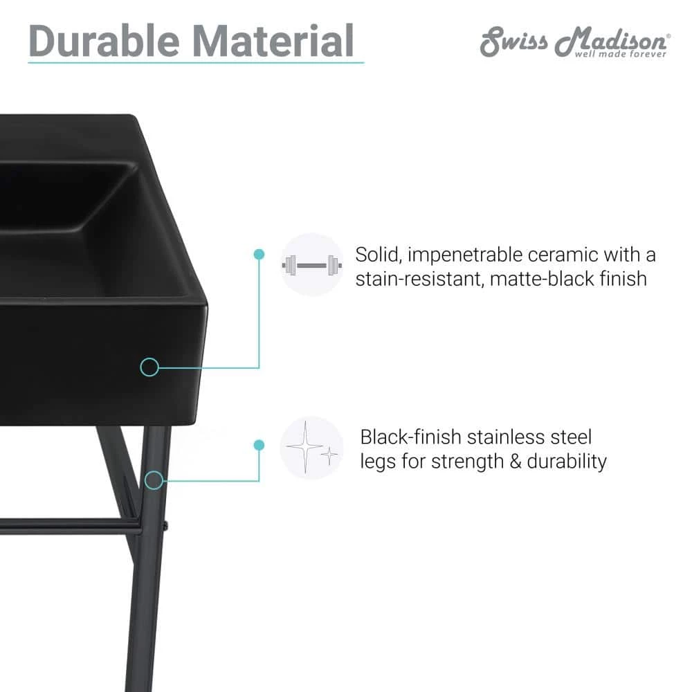 Swiss Madison Claire 24 in. Ceramic Matte Black Console Sink Basin Black Legs 17 Swiss Madison Claire 24 in. Ceramic Matte Black Console Sink Basin Black Legs - Image 15