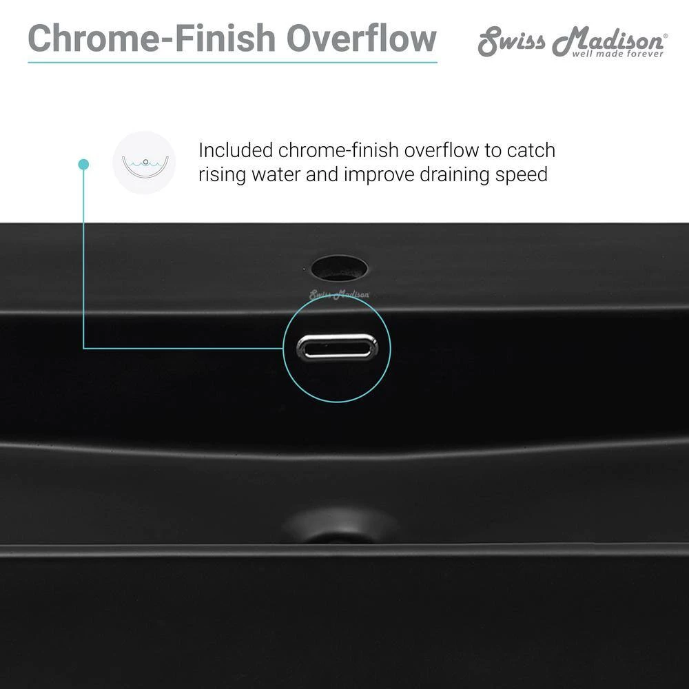 Swiss Madison Claire 24 in. Ceramic Matte Black Console Sink Basin Black Legs 13 Swiss Madison Claire 24 in. Ceramic Matte Black Console Sink Basin Black Legs - Image 11