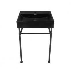 Swiss Madison Claire 24 in. Ceramic Matte Black Console Sink Basin Black Legs 25 Swiss Madison Claire 24 in. Ceramic Matte Black Console Sink Basin Black Legs -Bathroom Sinks Sales matte black swiss madison console sinks sm cs781 4f 1000