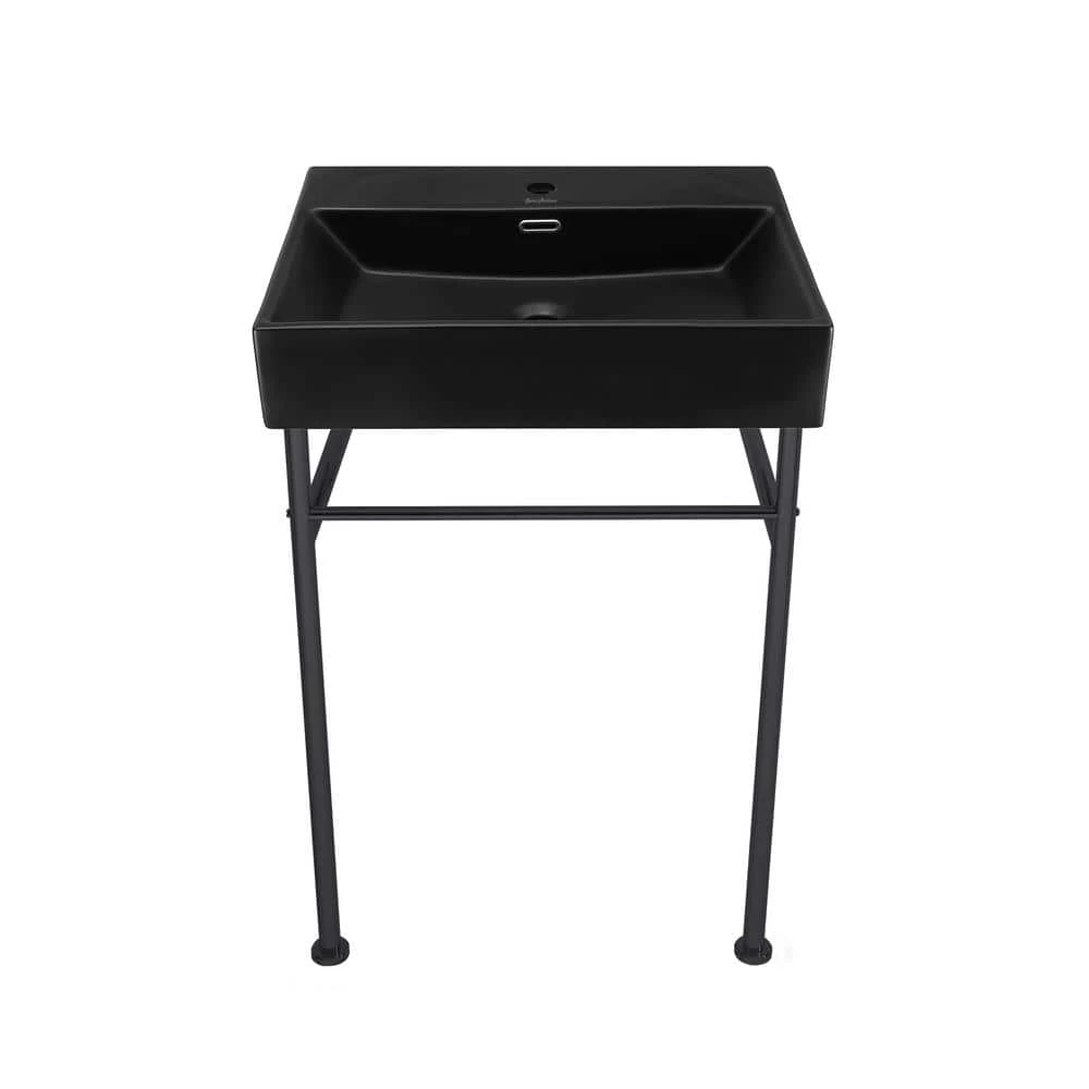 Swiss Madison Claire 24 in. Ceramic Matte Black Console Sink Basin Black Legs 11 Swiss Madison Claire 24 in. Ceramic Matte Black Console Sink Basin Black Legs - Image 9