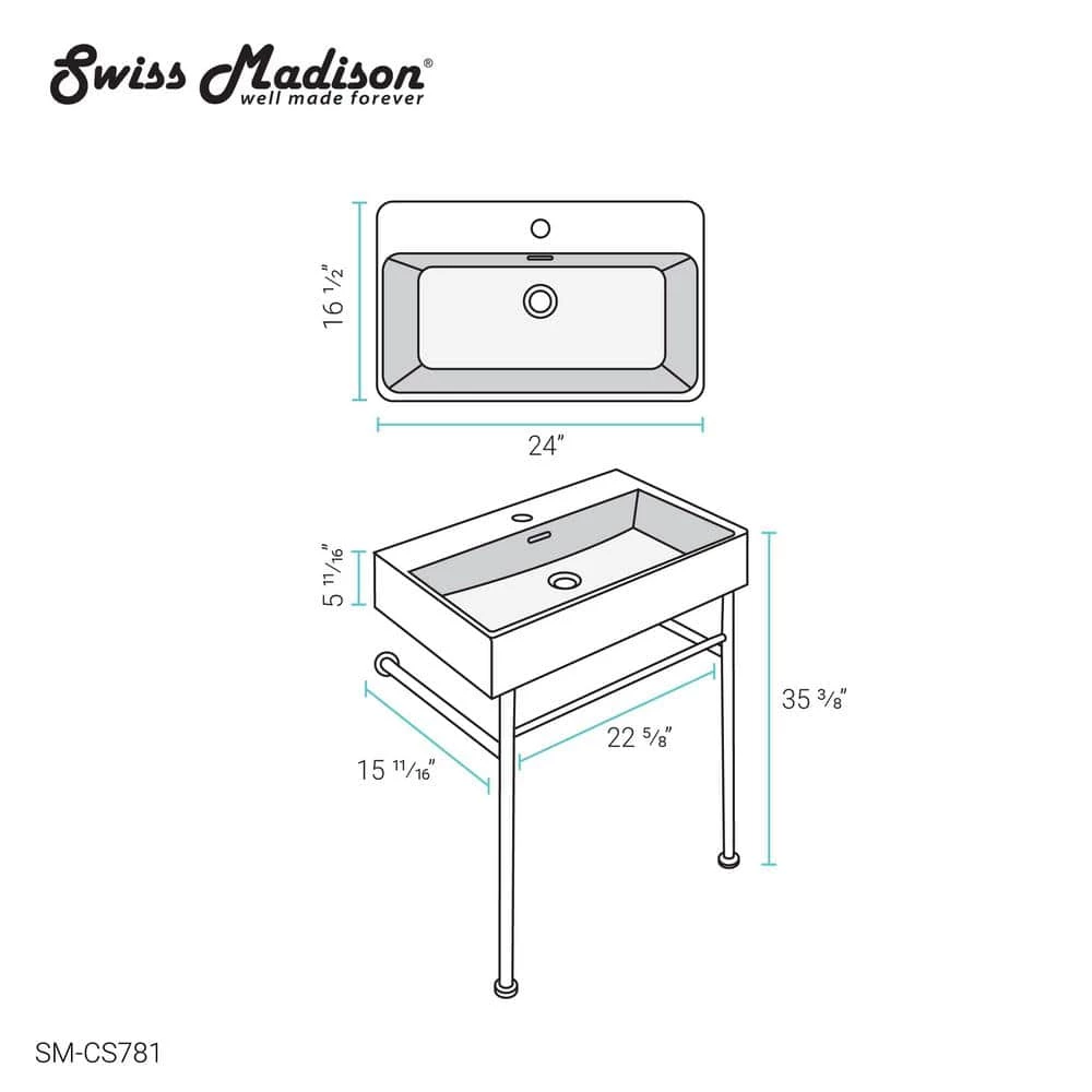 Swiss Madison Claire 24 in. Ceramic Matte Black Console Sink Basin Black Legs 15 Swiss Madison Claire 24 in. Ceramic Matte Black Console Sink Basin Black Legs - Image 13