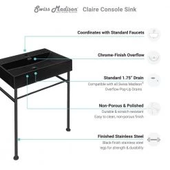 Swiss Madison Claire 24 in. Ceramic Matte Black Console Sink Basin Black Legs 23 Swiss Madison Claire 24 in. Ceramic Matte Black Console Sink Basin Black Legs -Bathroom Sinks Sales matte black swiss madison console sinks sm cs781 77 1000