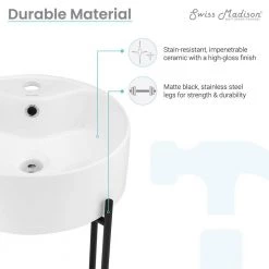 Swiss Madison Monaco Ceramic Matte Black Console Sink Basin and Leg Combo -Bathroom Sinks Sales matte black swiss madison console sinks sm cs800mb 4f 1000