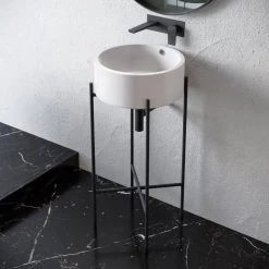 Swiss Madison Monaco Ceramic White and Matte Black Console Sink Basin and Leg Combo
