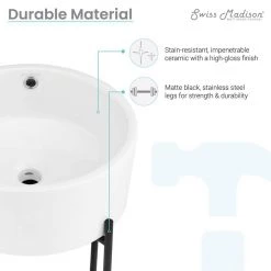 Swiss Madison Monaco Ceramic White and Matte Black Console Sink Basin and Leg Combo -Bathroom Sinks Sales matte black swiss madison console sinks sm cs801mb 66 1000