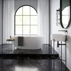 Swiss Madison Monaco Ceramic White and Matte Black Console Sink Basin and Leg Combo -Bathroom Sinks Sales matte black swiss madison console sinks sm cs801mb d4 1000