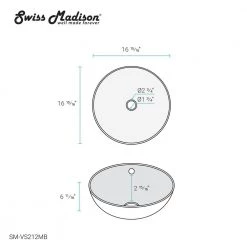 Swiss Madison Sublime 17 in. Matte Black Ceramic Round Vessel Sink -Bathroom Sinks Sales matte black swiss madison vessel sinks sm vs212mb 44 1000