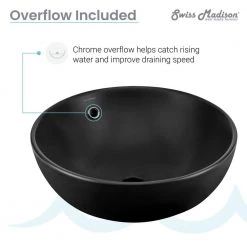 Swiss Madison Sublime 17 in. Matte Black Ceramic Round Vessel Sink -Bathroom Sinks Sales matte black swiss madison vessel sinks sm vs212mb 4f 1000