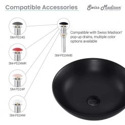 Swiss Madison Classe Vessel Sink in Matte Black -Bathroom Sinks Sales matte black swiss madison vessel sinks sm vs241 44 1000