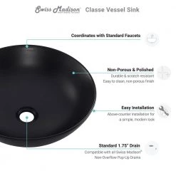 Swiss Madison Classe Vessel Sink in Matte Black -Bathroom Sinks Sales matte black swiss madison vessel sinks sm vs241 c3 1000