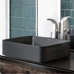 Swiss Madison Concorde Matte Black Ceramic Rectangle Vessel Sink -Bathroom Sinks Sales matte black swiss madison vessel sinks sm vs242mb 40 1000