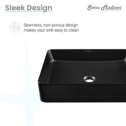 Swiss Madison Concorde Matte Black Ceramic Rectangle Vessel Sink -Bathroom Sinks Sales matte black swiss madison vessel sinks sm vs242mb 44 1000