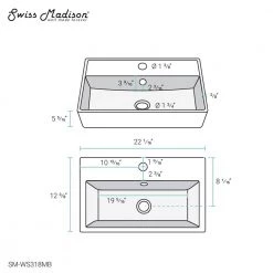 Swiss Madison Claire 22 in. Ceramic Rectangle Wall-Mount Vessel Bathroom Sink in Matte Black -Bathroom Sinks Sales matte black swiss madison wall mount sinks sm ws318mb 1f 1000