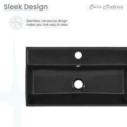 Swiss Madison Claire 22 in. Ceramic Rectangle Wall-Mount Vessel Bathroom Sink in Matte Black -Bathroom Sinks Sales matte black swiss madison wall mount sinks sm ws318mb fa 1000