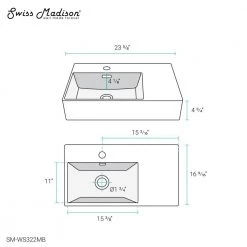 Swiss Madison St. Tropez 24 in. x 18 in. Matte Black Ceramic Wall Hung Vessel Sink with Left Side Faucet Mount -Bathroom Sinks Sales matte black swiss madison wall mount sinks sm ws322mb 4f 1000