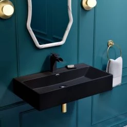 Swiss Madison Claire 29.75 in. Rectangle Wall Mount Bathroom Sink in Matte Black -Bathroom Sinks Sales matte black swiss madison wall mount sinks sm ws333mb 1d 1000