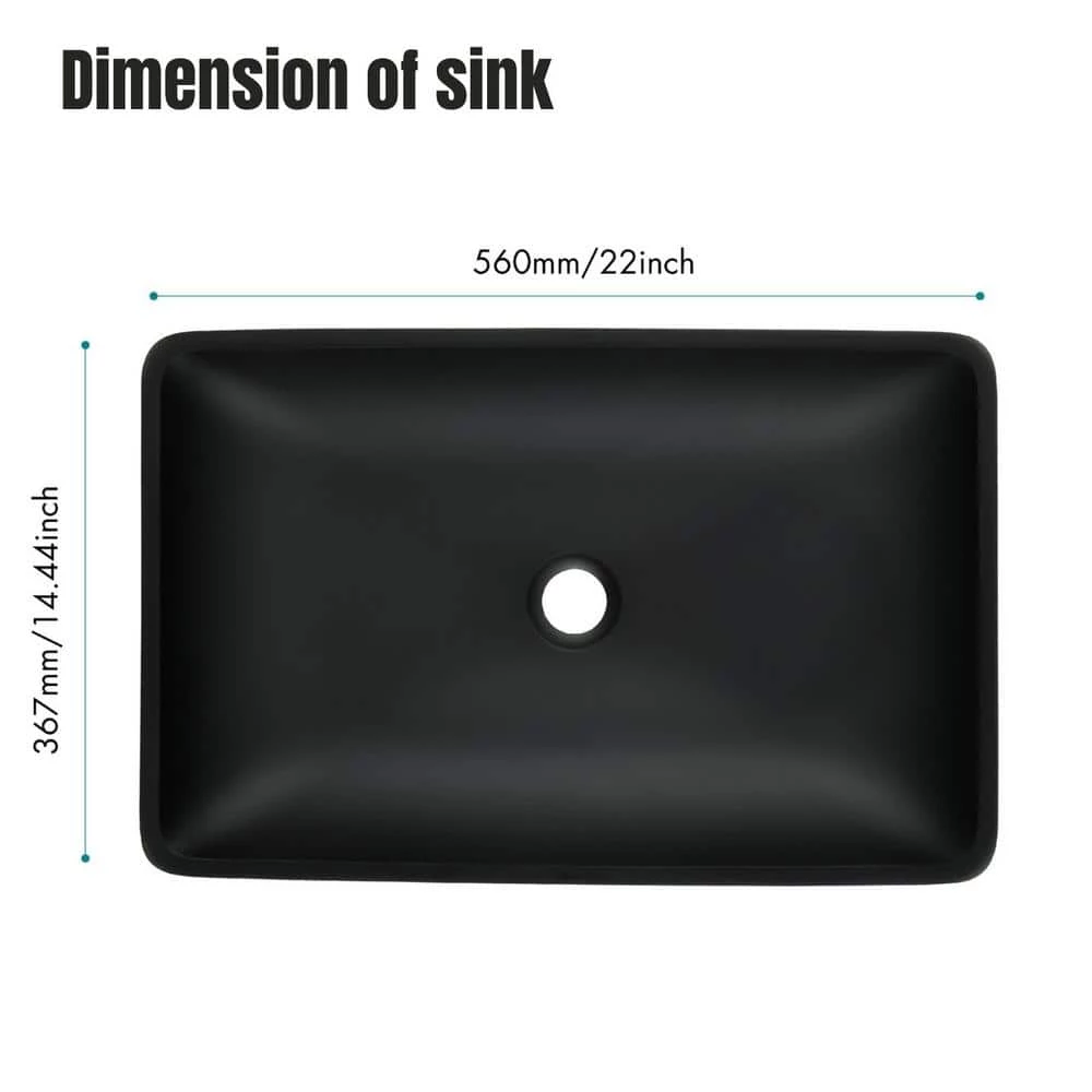 TOOLKISS Glass Rectangular Vessel Sink in Matte Black with Faucet and Pop-Up Drain 7 TOOLKISS Glass Rectangular Vessel Sink in Matte Black with Faucet and Pop-Up Drain - Image 5