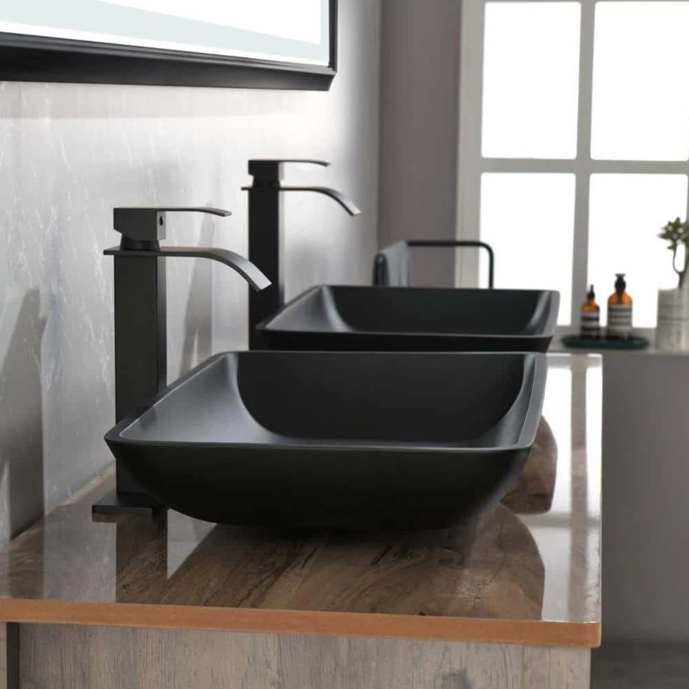 TOOLKISS Glass Rectangular Vessel Sink in Matte Black with Faucet and Pop-Up Drain 17 TOOLKISS Glass Rectangular Vessel Sink in Matte Black with Faucet and Pop-Up Drain - Image 15
