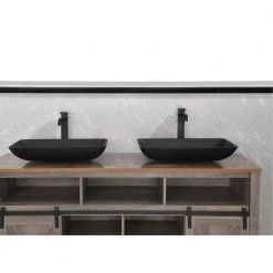 TOOLKISS Glass Rectangular Vessel Sink in Matte Black with Faucet and Pop-Up Drain 27 TOOLKISS Glass Rectangular Vessel Sink in Matte Black with Faucet and Pop-Up Drain -Bathroom Sinks Sales matte black toolkiss vessel sinks ad sink mb08 44 1000