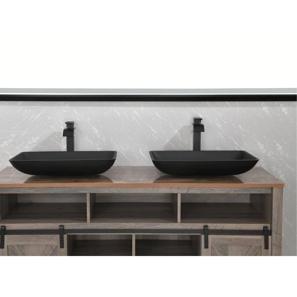 TOOLKISS Glass Rectangular Vessel Sink in Matte Black with Faucet and Pop-Up Drain 13 TOOLKISS Glass Rectangular Vessel Sink in Matte Black with Faucet and Pop-Up Drain - Image 11