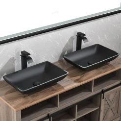 TOOLKISS Glass Rectangular Vessel Sink in Matte Black with Faucet and Pop-Up Drain 25 TOOLKISS Glass Rectangular Vessel Sink in Matte Black with Faucet and Pop-Up Drain -Bathroom Sinks Sales matte black toolkiss vessel sinks ad sink mb08 4f 1000