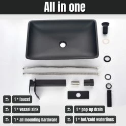 TOOLKISS Glass Rectangular Vessel Sink in Matte Black with Faucet and Pop-Up Drain 22 TOOLKISS Glass Rectangular Vessel Sink in Matte Black with Faucet and Pop-Up Drain -Bathroom Sinks Sales matte black toolkiss vessel sinks ad sink mb08 66 1000