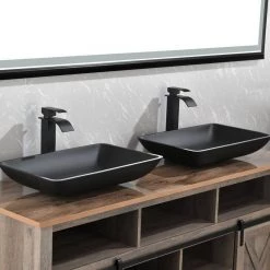 TOOLKISS Glass Rectangular Vessel Sink in Matte Black with Faucet and Pop-Up Drain 29 TOOLKISS Glass Rectangular Vessel Sink in Matte Black with Faucet and Pop-Up Drain -Bathroom Sinks Sales matte black toolkiss vessel sinks ad sink mb08 76 1000