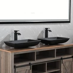 TOOLKISS Glass Rectangular Vessel Sink in Matte Black with Faucet and Pop-Up Drain 23 TOOLKISS Glass Rectangular Vessel Sink in Matte Black with Faucet and Pop-Up Drain -Bathroom Sinks Sales matte black toolkiss vessel sinks ad sink mb08 77 1000