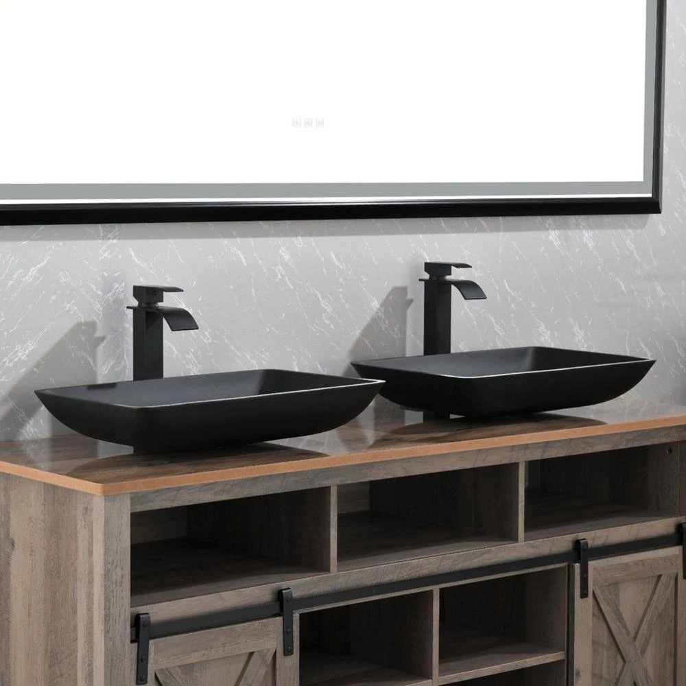 TOOLKISS Glass Rectangular Vessel Sink in Matte Black with Faucet and Pop-Up Drain 9 TOOLKISS Glass Rectangular Vessel Sink in Matte Black with Faucet and Pop-Up Drain - Image 7