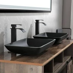 TOOLKISS Glass Rectangular Vessel Sink in Matte Black with Faucet and Pop-Up Drain 30 TOOLKISS Glass Rectangular Vessel Sink in Matte Black with Faucet and Pop-Up Drain -Bathroom Sinks Sales matte black toolkiss vessel sinks ad sink mb08 d4 1000