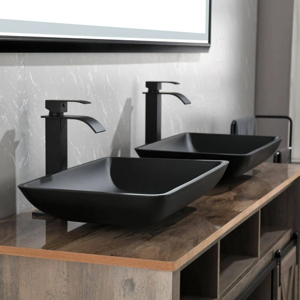 TOOLKISS Glass Rectangular Vessel Sink in Matte Black with Faucet and Pop-Up Drain 16 TOOLKISS Glass Rectangular Vessel Sink in Matte Black with Faucet and Pop-Up Drain - Image 14