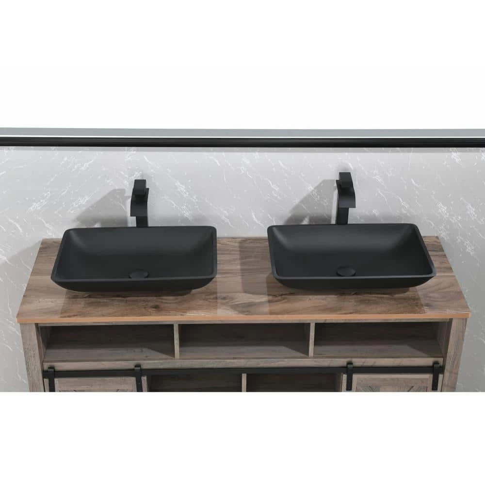 TOOLKISS Glass Rectangular Vessel Sink in Matte Black with Faucet and Pop-Up Drain 14 TOOLKISS Glass Rectangular Vessel Sink in Matte Black with Faucet and Pop-Up Drain - Image 12