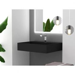 Castellousa Juniper 24 in. Wall Mount Solid Surface Rectangular Single Basin Non Vessel Bathroom Sink in Matte Black -Bathroom Sinks Sales matte black wall mount sinks cb gm 2056 24 b 44 1000