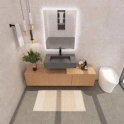 Castellousa Pyramid 30 in. Wall Mount Solid Surface Single-Basin Rectangle Non Vessel Bathroom Sink in Matte Grey -Bathroom Sinks Sales matte gray castellousa wall mount sinks cb gm 2053 30 g 44 1000