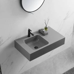 SERENE VALLEY 32 in. Wall-Mount or Countertop Install, Bathroom Sink with Single Faucet Hole in Matte Gray -Bathroom Sinks Sales matte gray serene valley wall mount sinks svws602 32gr 76 1000