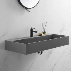 SERENE VALLEY 47 in. Wall-Mount Install or On Countertop Bathroom Sink with Single Faucet Hole in Matte Gray -Bathroom Sinks Sales matte gray wall mount sinks svws601 47gr 44 1000