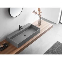 SERENE VALLEY 47 in. Wall-Mount Install or On Countertop Bathroom Sink with Single Faucet Hole in Matte Gray -Bathroom Sinks Sales matte gray wall mount sinks svws601 47gr 66 1000
