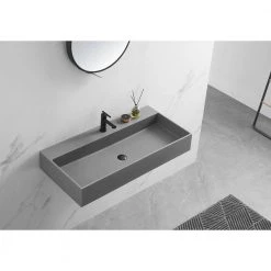 SERENE VALLEY 47 in. Wall-Mount Install or On Countertop Bathroom Sink with Single Faucet Hole in Matte Gray -Bathroom Sinks Sales matte gray wall mount sinks svws601 47gr 76 1000