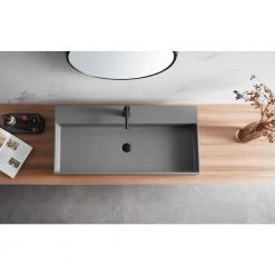 SERENE VALLEY 47 in. Wall-Mount Install or On Countertop Bathroom Sink with Single Faucet Hole in Matte Gray -Bathroom Sinks Sales matte gray wall mount sinks svws601 47gr fa 1000