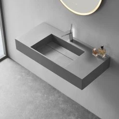 SERENE VALLEY 32 in. Wall-Mount or Countertop Bathroom with Classic Square Bowl Solid Surface in Matte Gray -Bathroom Sinks Sales matte gray wall mount sinks svws612 32gr 44 1000