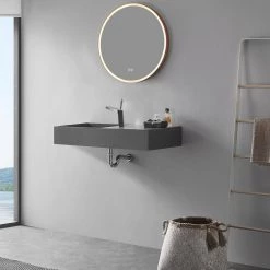 SERENE VALLEY 32 in. Wall-Mount or Countertop Bathroom Hidden Drain with Side Faucet Hole in Matte Gray 14 SERENE VALLEY 32 in. Wall-Mount or Countertop Bathroom Hidden Drain with Side Faucet Hole in Matte Gray -Bathroom Sinks Sales matte gray wall mount sinks svws613 32gr 1f 1000