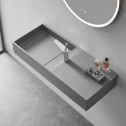 SERENE VALLEY 32 in. Wall-Mount or Countertop Bathroom Hidden Drain with Side Faucet Hole in Matte Gray 15 SERENE VALLEY 32 in. Wall-Mount or Countertop Bathroom Hidden Drain with Side Faucet Hole in Matte Gray -Bathroom Sinks Sales matte gray wall mount sinks svws613 32gr 44 1000