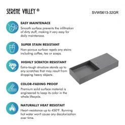 SERENE VALLEY 32 in. Wall-Mount or Countertop Bathroom Hidden Drain with Side Faucet Hole in Matte Gray 13 SERENE VALLEY 32 in. Wall-Mount or Countertop Bathroom Hidden Drain with Side Faucet Hole in Matte Gray -Bathroom Sinks Sales matte gray wall mount sinks svws613 32gr 4f 1000