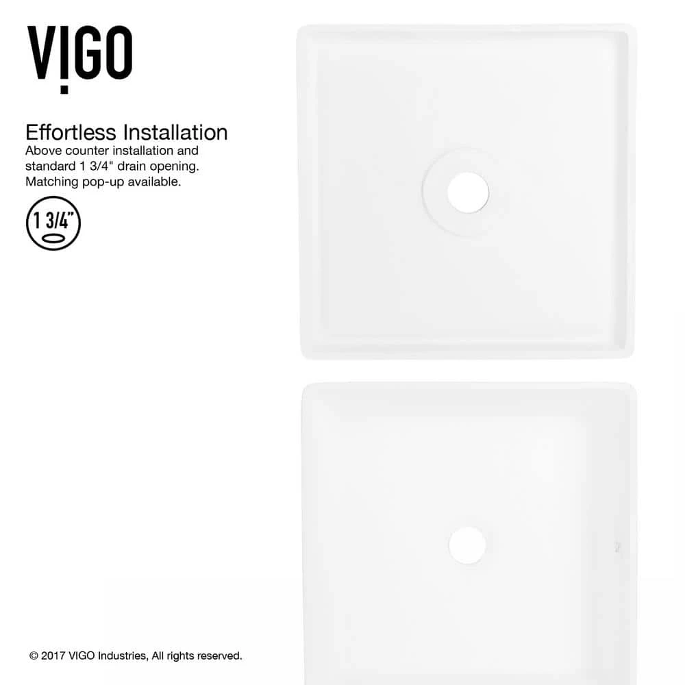 VIGO Matte Stone Dianthus Composite Square Vessel Bathroom Sink in White 7 VIGO Matte Stone Dianthus Composite Square Vessel Bathroom Sink in White - Image 5