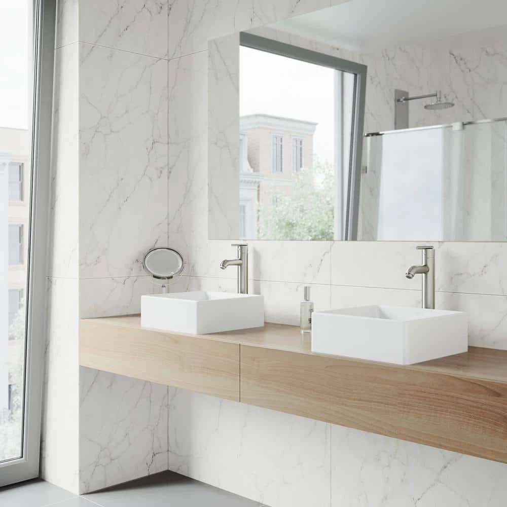 VIGO Matte Stone Dianthus Composite Square Vessel Bathroom Sink in White 5 VIGO Matte Stone Dianthus Composite Square Vessel Bathroom Sink in White - Image 3