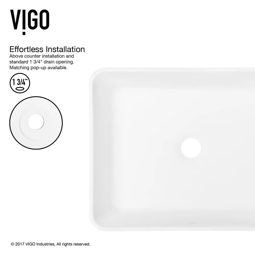 VIGO Matte Stone Marigold Composite Rectangular Vessel Bathroom Sink in White 7 VIGO Matte Stone Marigold Composite Rectangular Vessel Bathroom Sink in White - Image 5