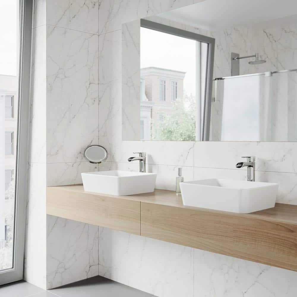 VIGO Matte Stone Marigold Composite Rectangular Vessel Bathroom Sink in White 5 VIGO Matte Stone Marigold Composite Rectangular Vessel Bathroom Sink in White - Image 3