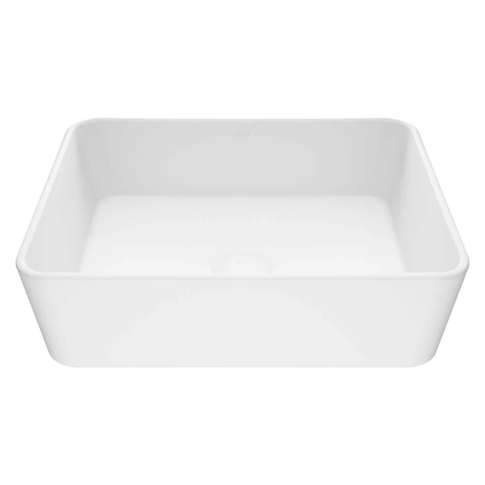 VIGO Matte Stone Marigold Composite Rectangular Vessel Bathroom Sink in White 3 VIGO Matte Stone Marigold Composite Rectangular Vessel Bathroom Sink in White